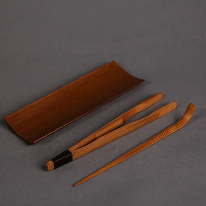 3/4/5Pcs Carbonized Bamboo Tea Set – Tea Clip, Teaspoon & Needle Pliers for Tea Ceremony