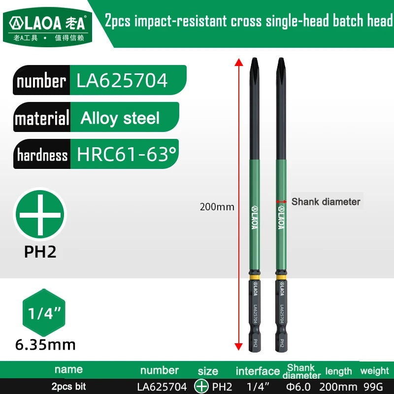 LAOA 2-Piece Alloy Steel Magnetic Impact Driver Bits - Impact-Resistant Cross & Hex Socket Bits