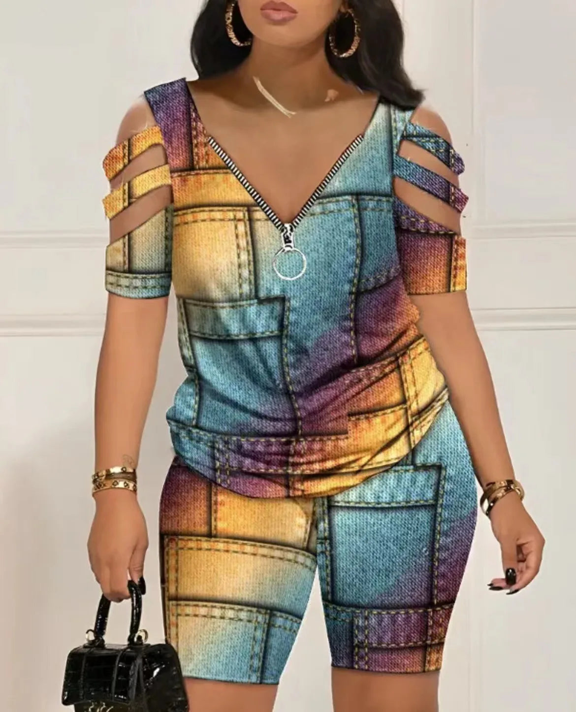 2025 Women’s Summer Two-Piece Set – Sexy Casual T-Shirt & Shorts Outfit, Loose Printed Top