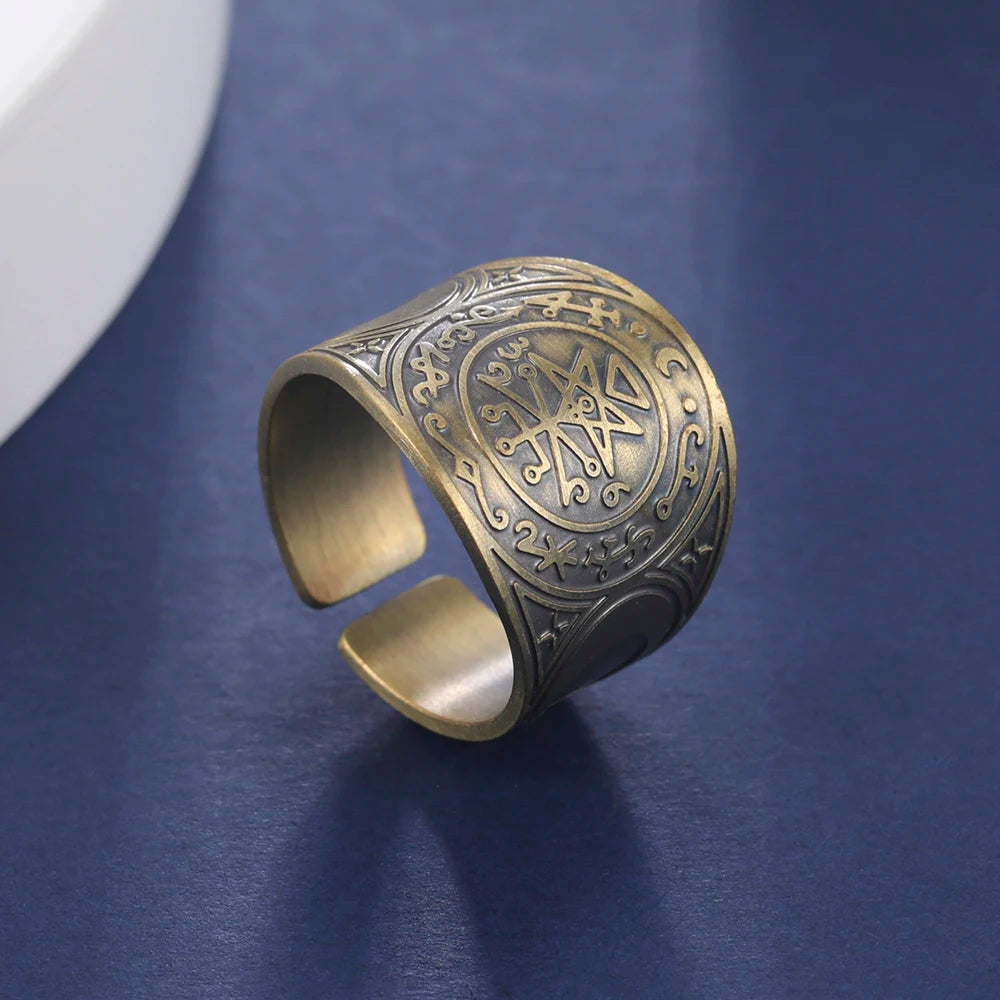 Dawapara 7 Archangels Protection Ring – Metatron Cube, Lilith Symbol, King Solomon Secrets Vintage Amulet Jewelry