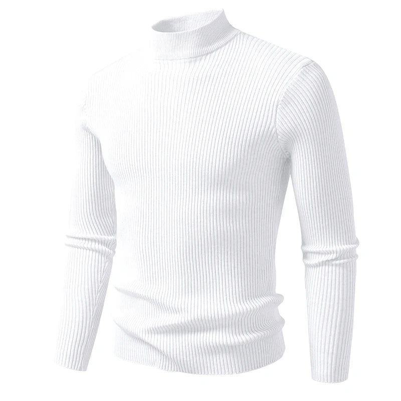 Men's Mock Neck Pullover Sweater - Striped High Neck Long Sleeve Winter Warm Casual Knitwear