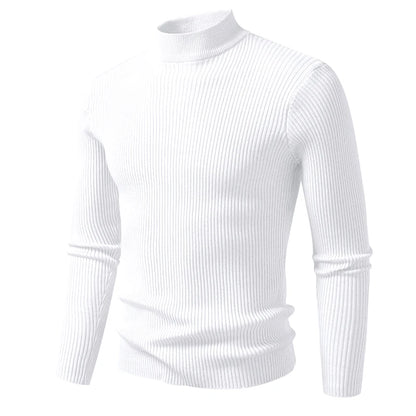 Men's Mock Neck Pullover Sweater - Striped High Neck Long Sleeve Winter Warm Casual Knitwear