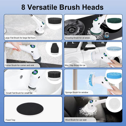 Effortless Cleaning Solution: 8-in-1 Multifunctional Electric Cleaning Brush - Wireless and Rotatable for Bathroom, Kitchen, Windows, and Toilet