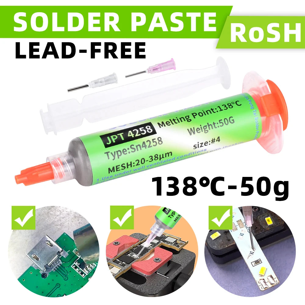 Sn42Bi58 SMD Welding Paste – 138°C Low Temperature Lead-Free No Clean Solder Paste for Phone Component Repair
