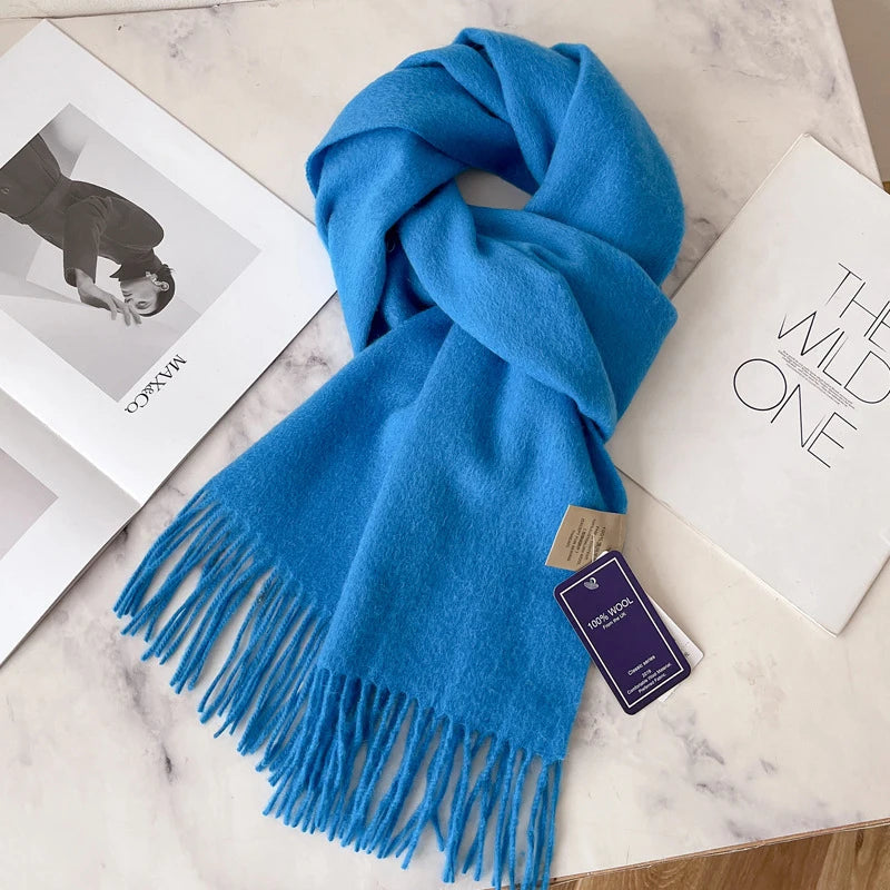 Winter Narrow Wool Scarf – 28 Colors, 100% Wool Solid Color Unisex Scarf for Men & Women, Warm and Cold-Proof