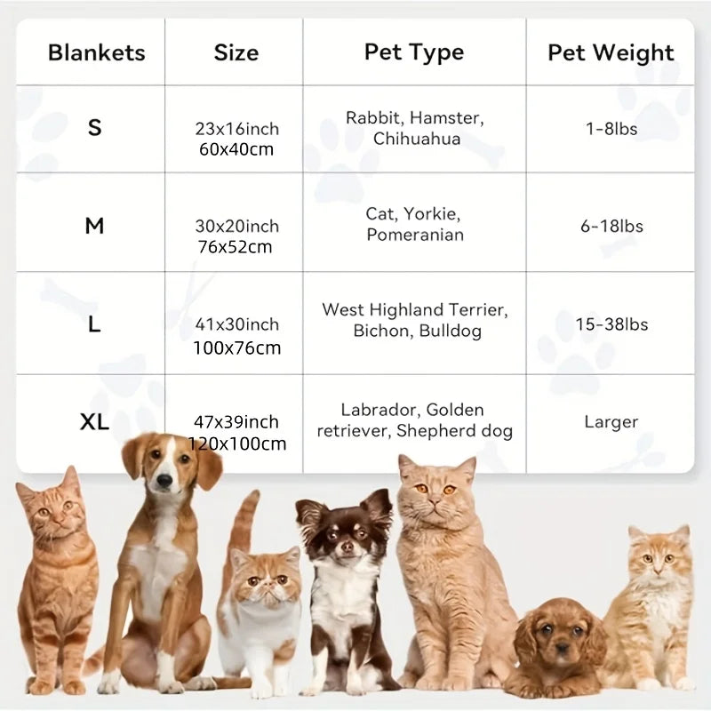 Flannel Pet Blanket - Cute Paw Print Mat for Warm Comfortable Dog & Cat Puppy Kitten Bedding