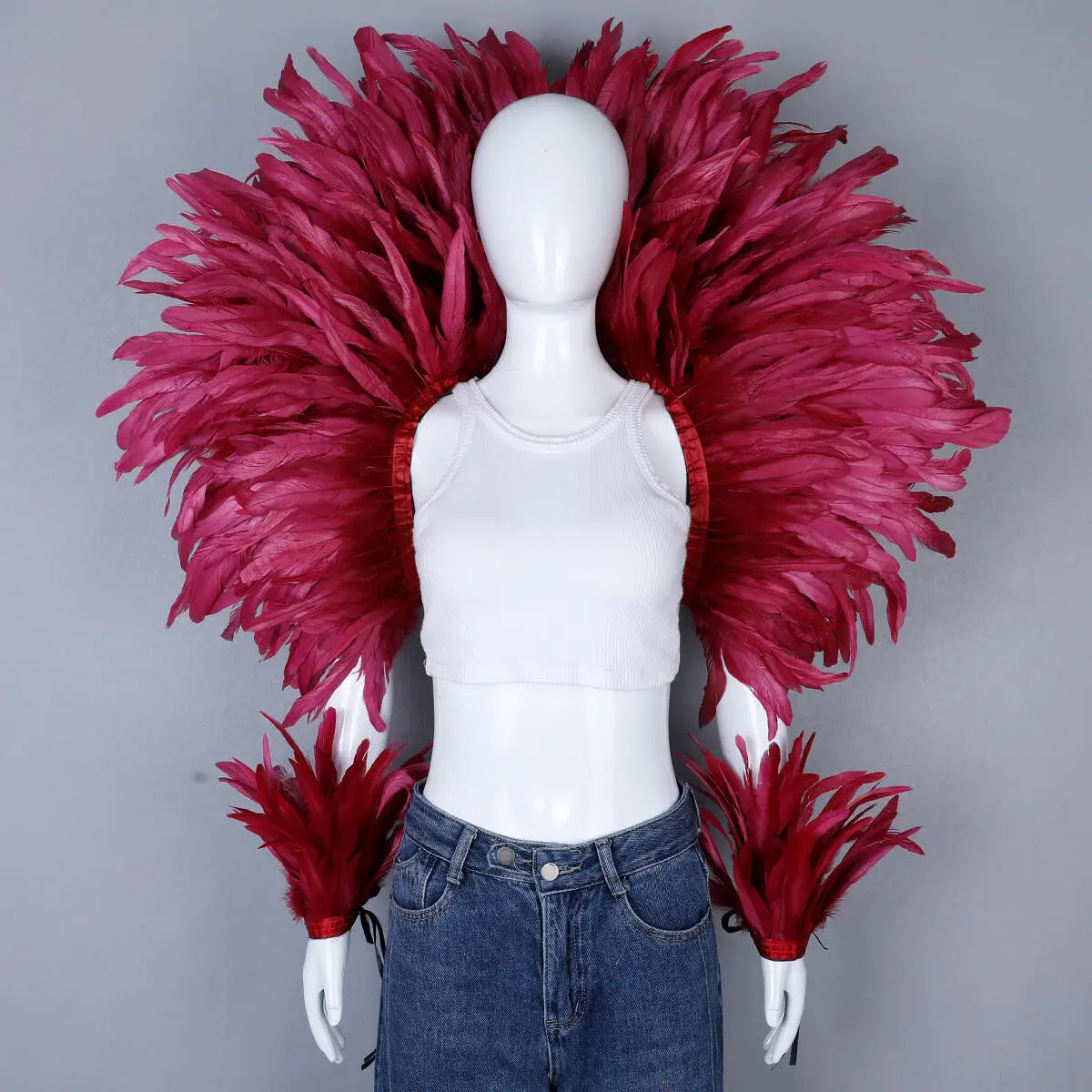Women’s 2-Piece Feather Shawl Set - Elegant Punk-Style Cosplay Accessories for Halloween, Masquerade Balls, Parties, and Carnivals
