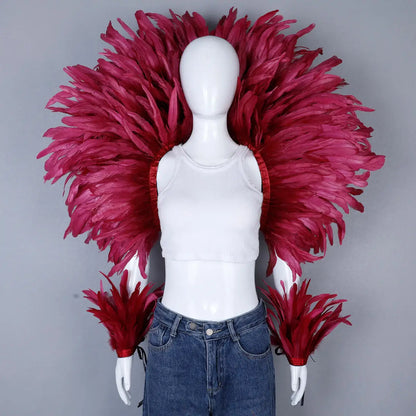 Women’s 2-Piece Feather Shawl Set - Elegant Punk-Style Cosplay Accessories for Halloween, Masquerade Balls, Parties, and Carnivals