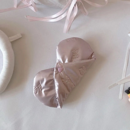 Pink Heart Bow Glasses Case - PU Leather Eyewear Storage Pouch with Embossed Pattern Design