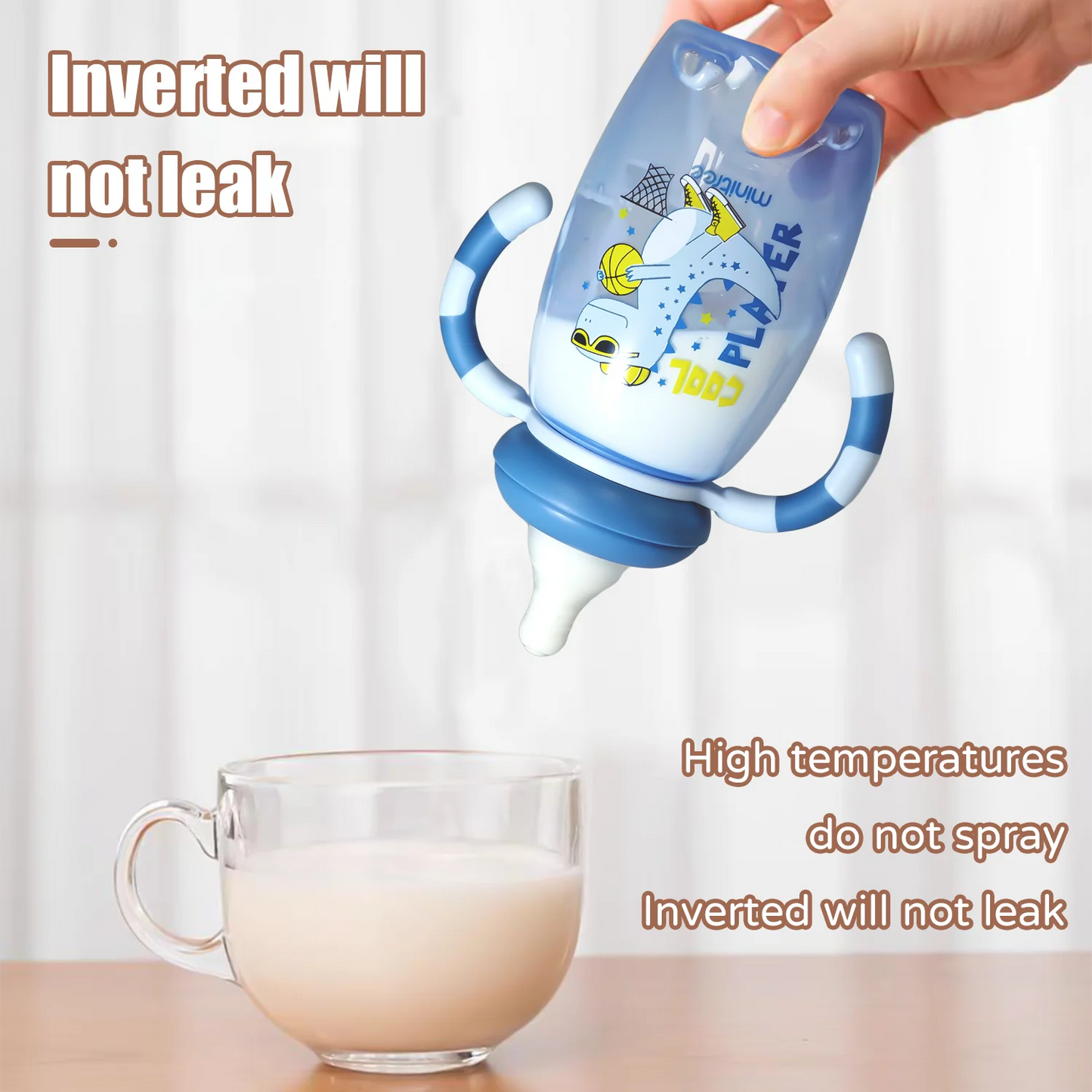 Baby Dinosaur Silicone Nipple Bottle – Imitation Breastfeeding with Straw Handle for Baby Boy & Girl