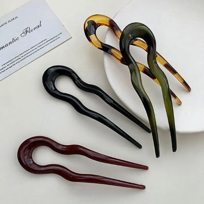 U-Shaped Hair Fork – Fashion Tortoiseshell Acetate Hairpin, Geometric Design Headwear for Women & Girls