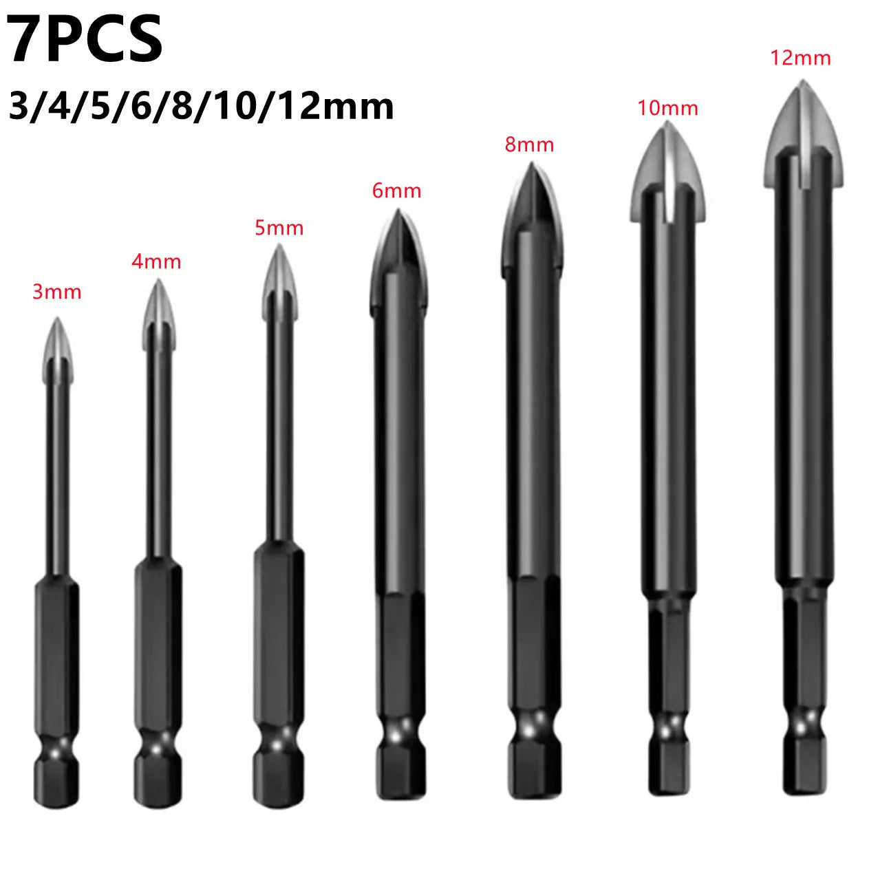 Cross Hexagonal Ceramic Tile Drill Bit – Alloy Triangular Glass, Ceramic & Concrete Hole Opener, Sizes 3-12mm