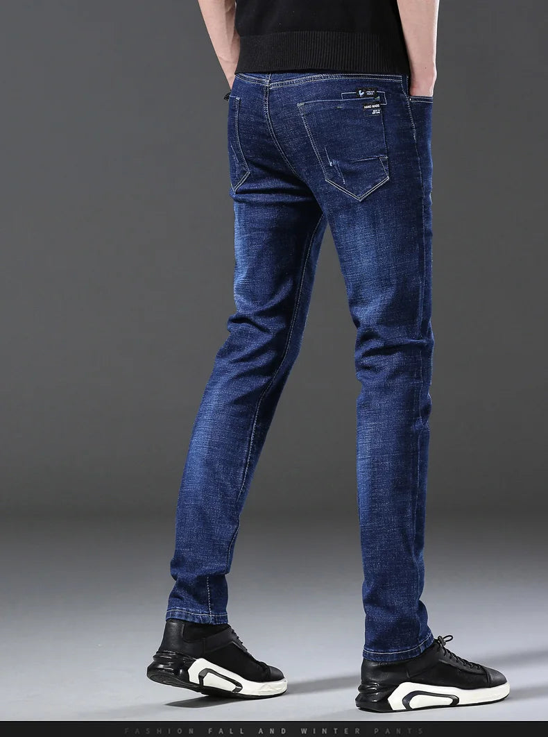 Men’s Casual Comfortable Jeans – Straight Loose Fit High Waist Elastic Trousers for All Seasons & Office Wear