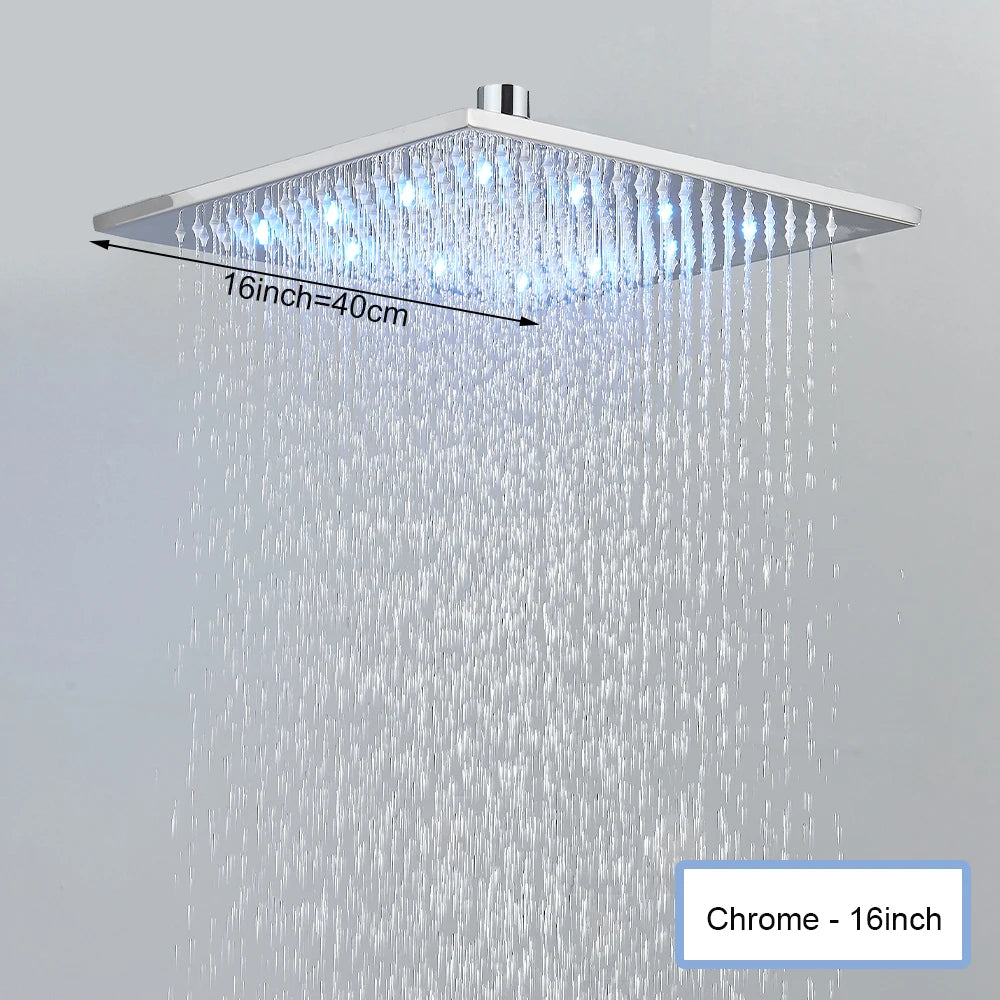 Black Ceiling Mounted LED Rainfall Shower Head – Intelligent Remote Control Concealed Waterfall Tap