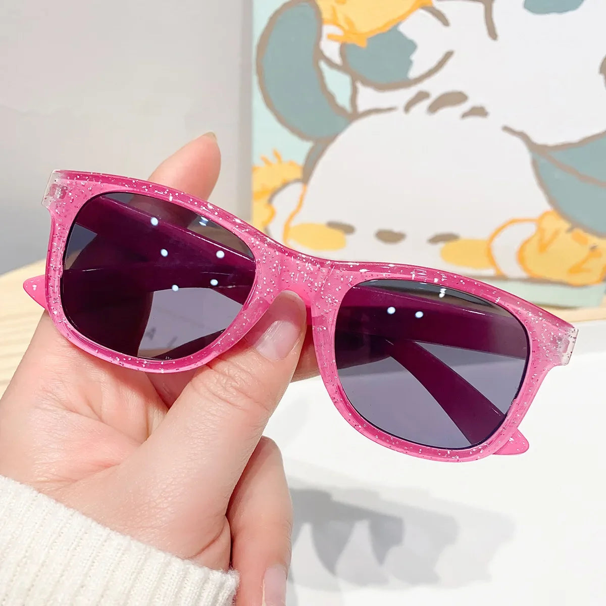 Kids Square Sunglasses - Colorful Shiny Fashion Eyewear for Girls, Trendy Cute Summer Sun Glasses