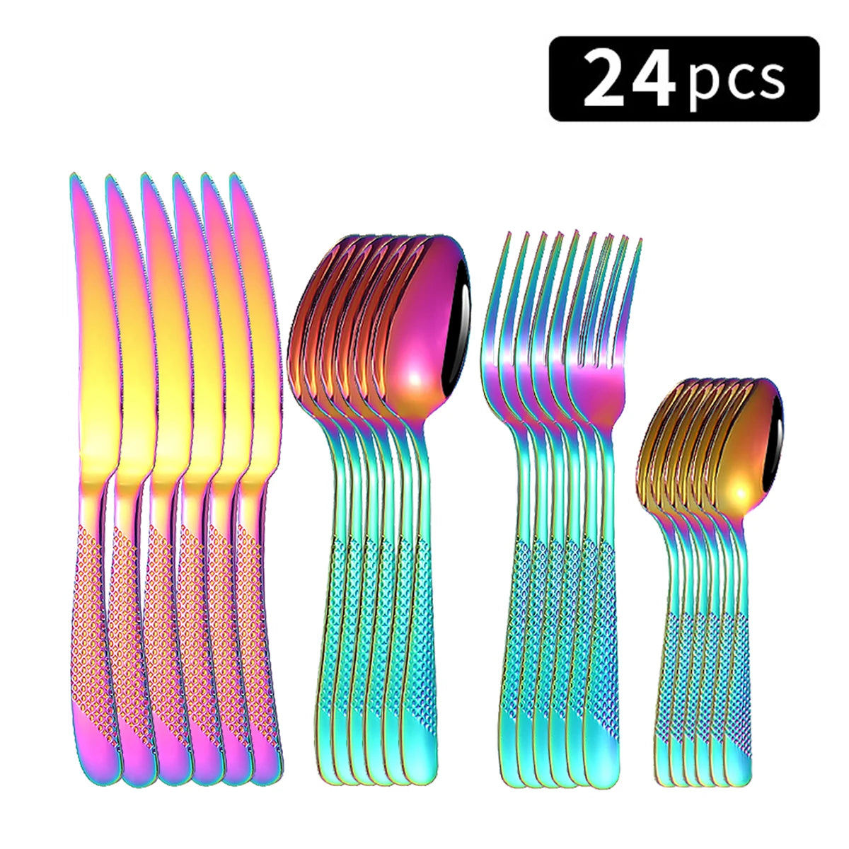 24-Piece Stainless Steel Tableware Set – Star Design Steak Knives, Forks, Dessert Forks, and Spoons for Family Use