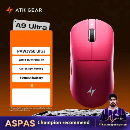 ATK DragonFly A9 Air Ultimate Wireless Gaming Mouse - 42000DPI PAW3950 Sensor 8KHz RGB Ergonomic Mouse for PC Windows & MacOS
