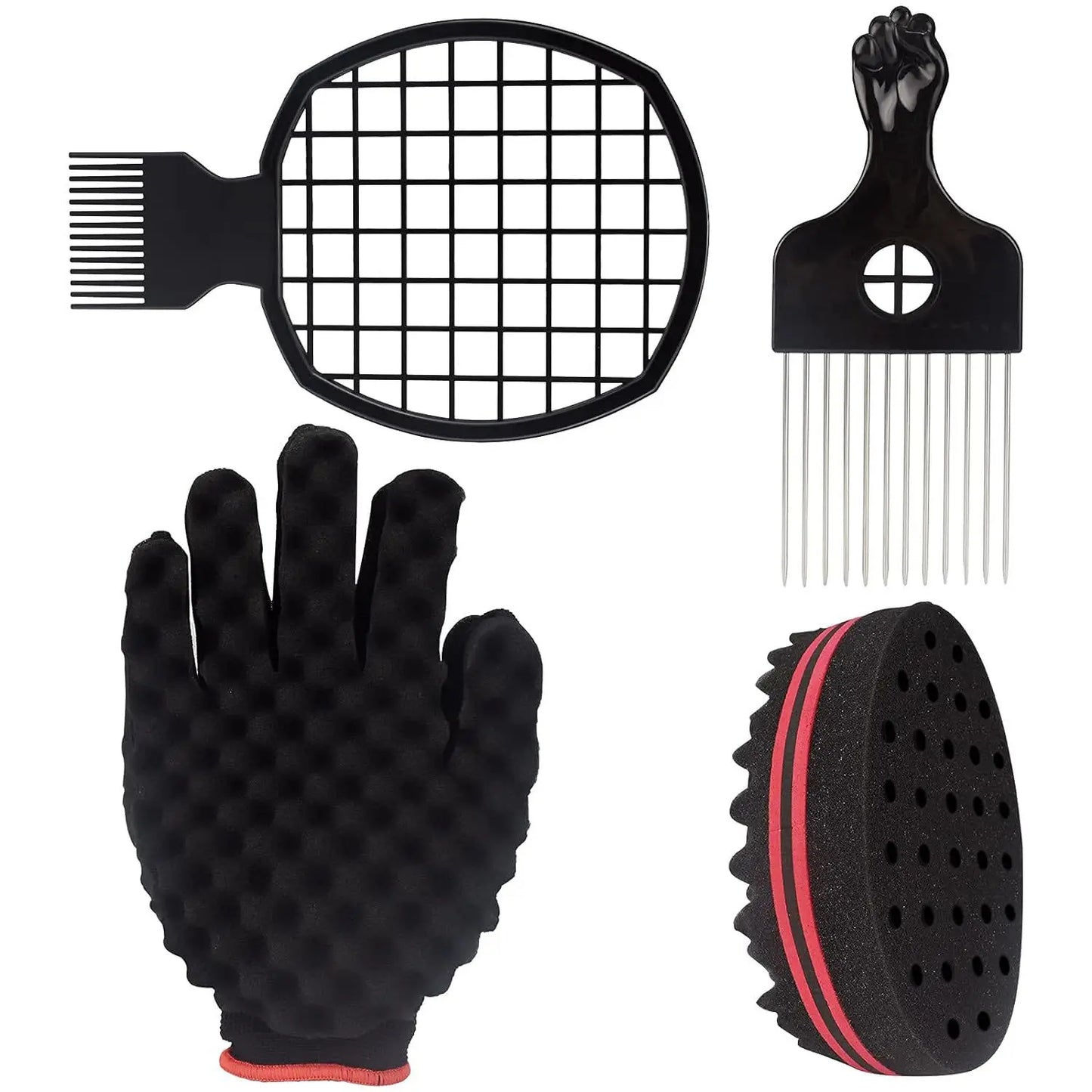 Men's Barber Hair Braider Set – Twist Sponge Gloves & Fork Comb for African Hair Styling & Salon Tools