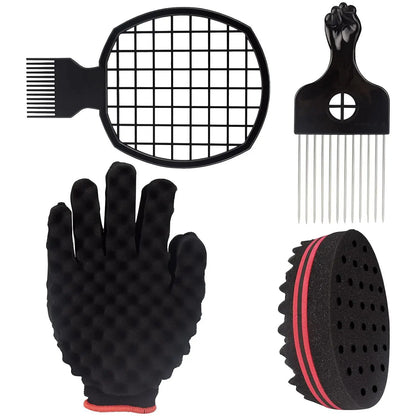Men's Barber Hair Braider Set – Twist Sponge Gloves & Fork Comb for African Hair Styling & Salon Tools