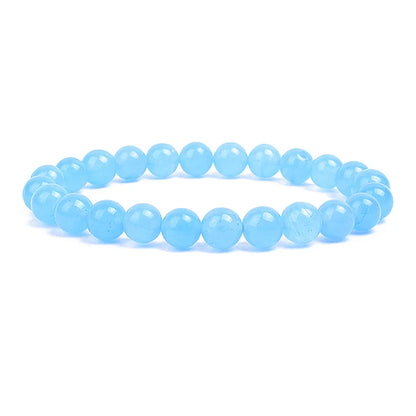 Natural Stone Bead Bracelet - Amethyst Crystal Quartz Aquamarine Jade Agate Elastic Bangle Jewelry for Women & Men