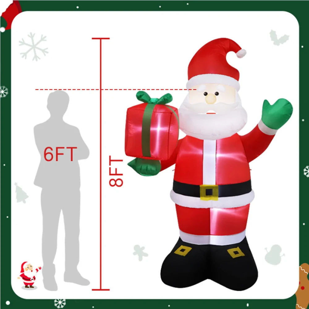 2.4M Inflatable Christmas Santa Claus – Waving with Gift Pack, Built-in LED Lights for Indoor & Outdoor Holiday Garden Party Decor