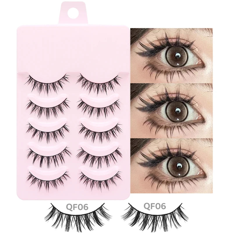 DINGSEN 5 Pairs Manga Style False Eyelashes — Soft, Natural, Long Anime Wispy Strip Lashes for Makeup