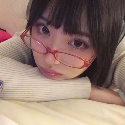 2024 Girls Y2K Retro Oval Glasses - Red & Green Frame, Anti-Blue Light Eyewear for Computer & Seaside Driving
