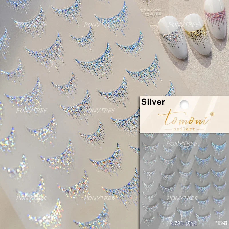 5D Gold Stamped Nail Art Stickers - Silver Sun Stars Snake Chinese Style Self-Adhesive Manicure Decals