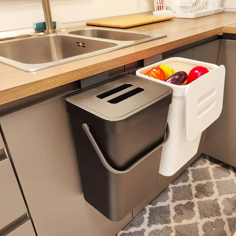 Space-Saving Quiet-Close Trash Can, 3/5L Eco-Friendly Sealed Bin for Kitchen & Office, No Electricity Needed