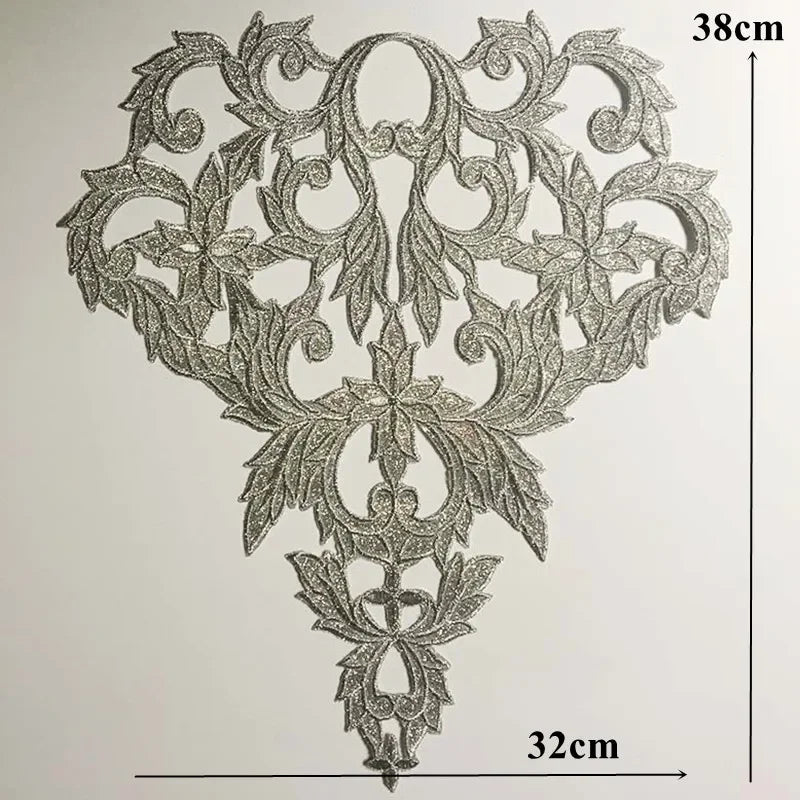 Silver Baroque Sequin Flower Applique – Embroidered Iron-On Patch for Wedding & DIY Crafts