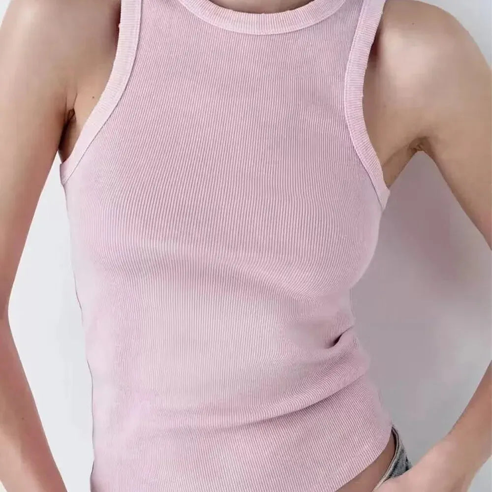 Fashion New Water Wash Rib Simple Retro Workwear Women's Tank Top by BMURHMZA