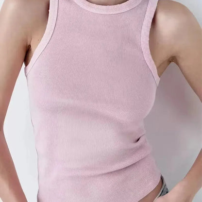 Fashion New Water Wash Rib Simple Retro Workwear Women's Tank Top by BMURHMZA