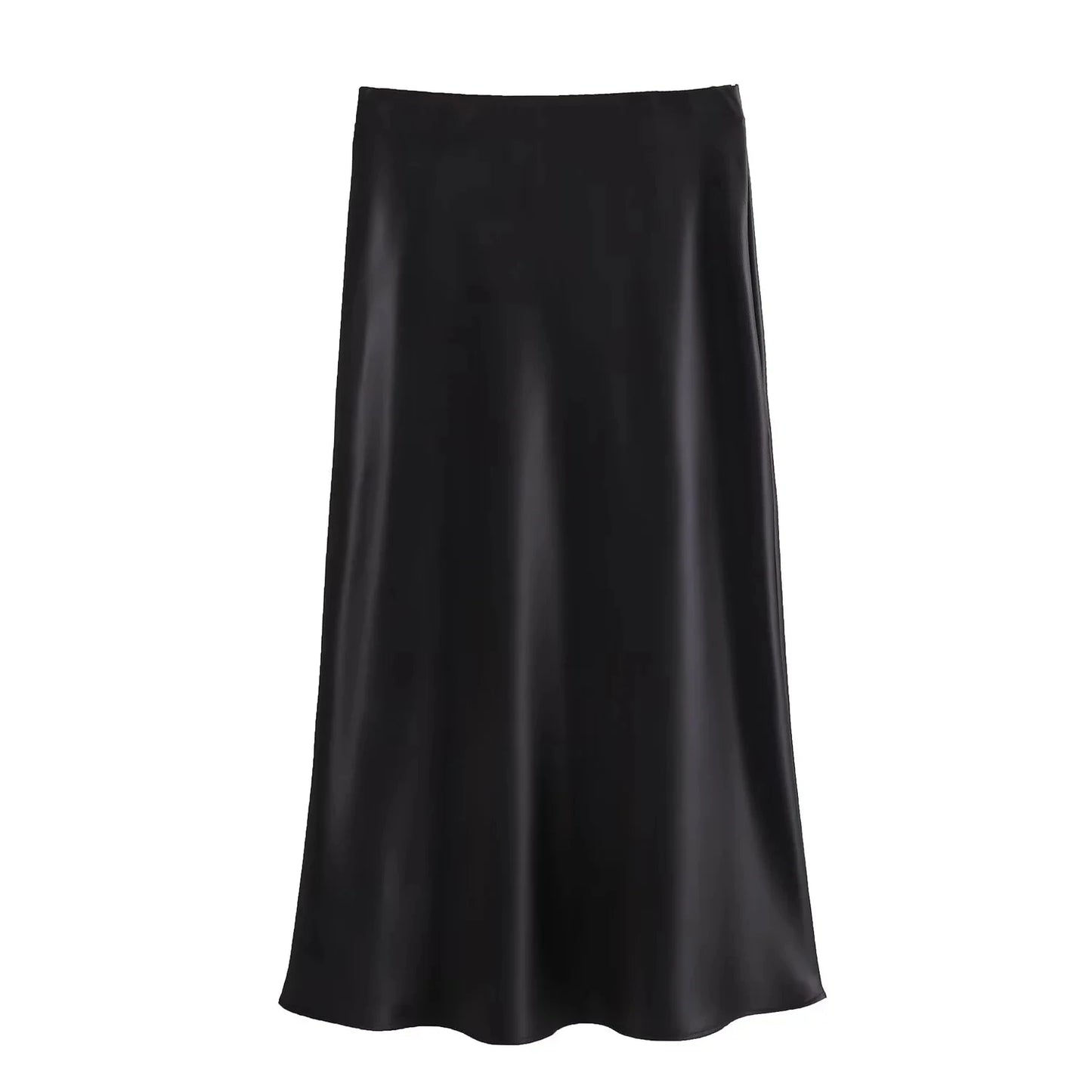 TRAFZA 2024 Y2K Women’s Long Skirt – Elastic High-Waist A-Line Satin Skirt for Spring Casual & High Street Fashion