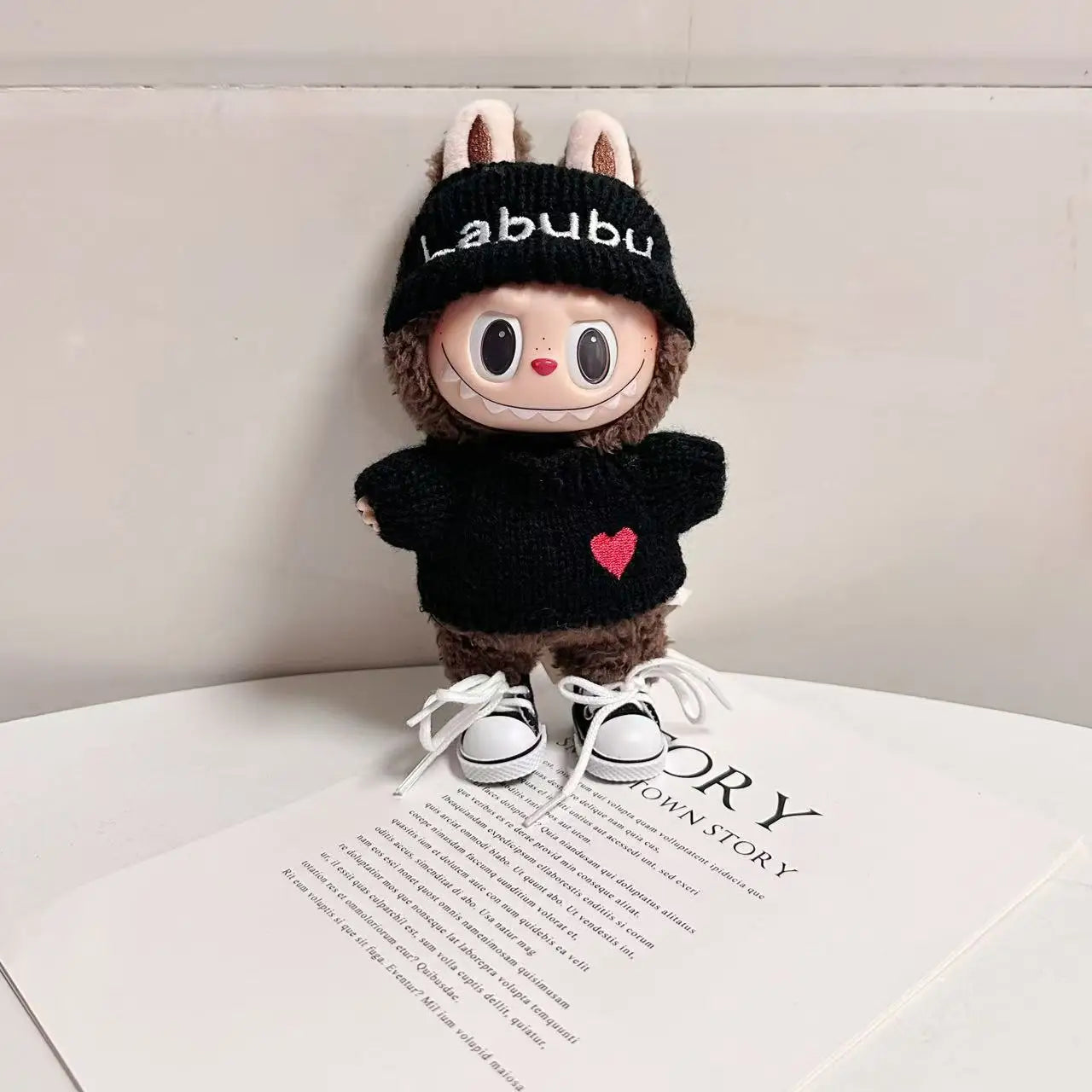17cm Labubu Doll Clothes — Monster Outfit with Hat, Love Sweater & Casual Shoes for Sitting Party Accessories