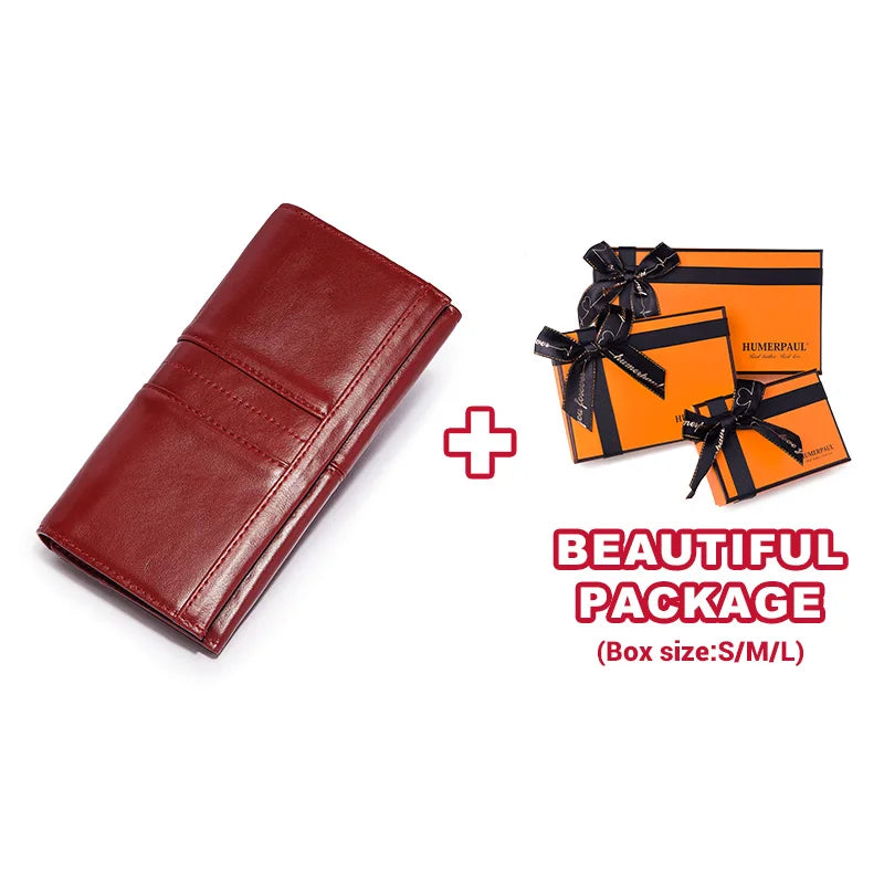 Women's Genuine Leather Clutch Wallet – RFID Blocking Phone Purse with Zipper Pocket