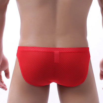 Men’s Mesh Boxer Briefs D4011 – Breathable Sports Underwear, Low Waist Solid Color Large Trunks Comfort Fit