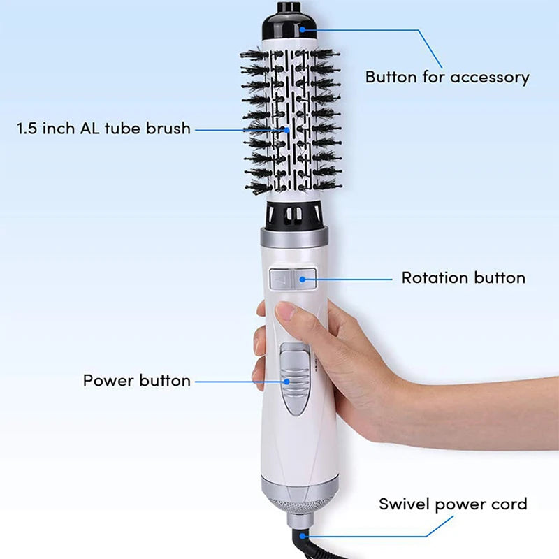 Automatic Rotating Hot Air Brush 2-in-1 – 360° Curling Iron & Hair Dryer Comb for Salon-Style Styling