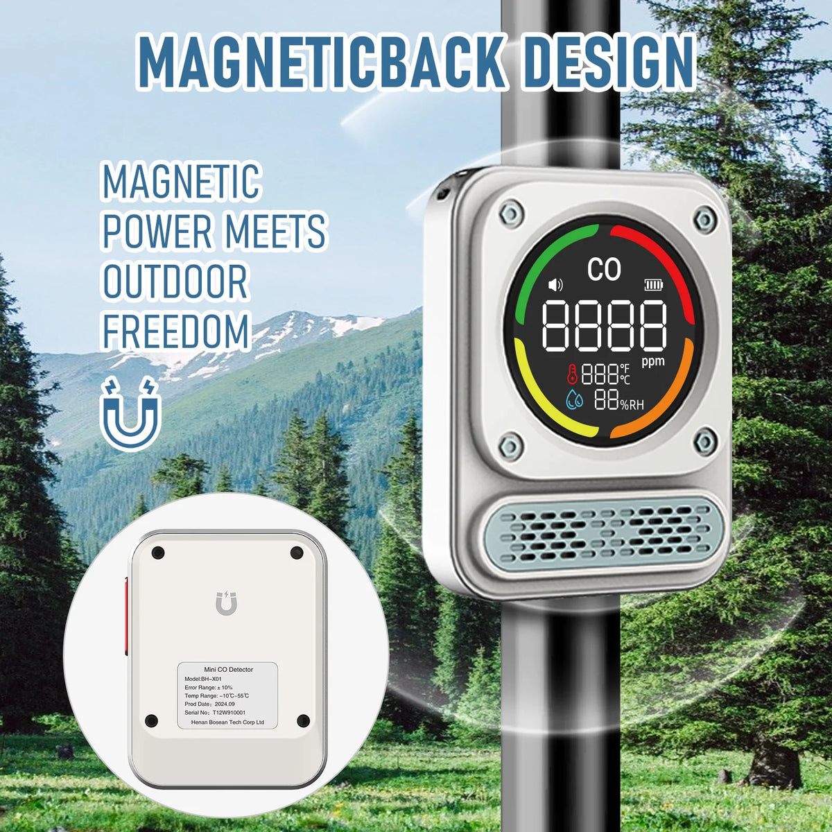 3-in-1 Portable Carbon Monoxide Detector - High-Precision 0–1000 PPM CO Meter with Temperature, Humidity & 3-Level Alarm for Home, RV & Camping
