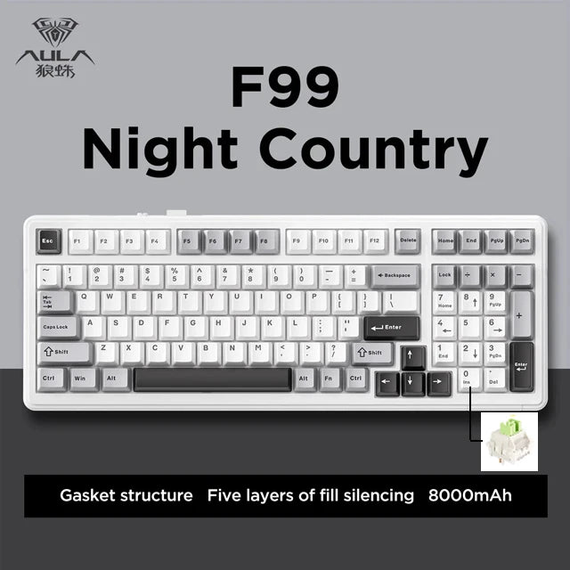 AULA F99 99-Key Gaming Mechanical Keyboard – Wired, 2.4G Wireless, Bluetooth, Hot-Swappable PBT Gasket RGB for Gaming & Typing