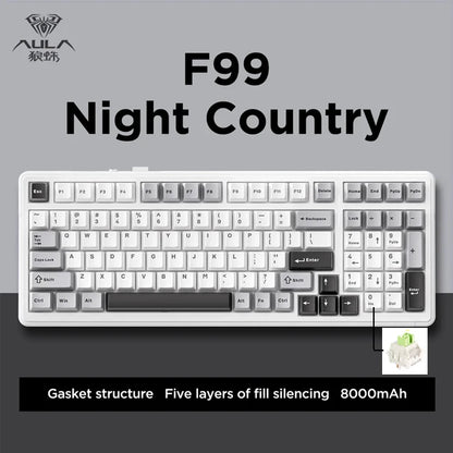 AULA F99 99-Key Gaming Mechanical Keyboard – Wired, 2.4G Wireless, Bluetooth, Hot-Swappable PBT Gasket RGB for Gaming & Typing
