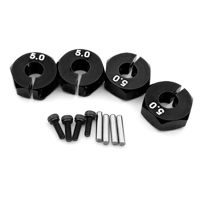 4PCS Aluminum Wheel Hex Hubs — 12mm Drive with Pins & Screws, 5/6/7mm Thickness for RC Cars, Crawlers, HSP, Tamiya, SCX10 & Slash