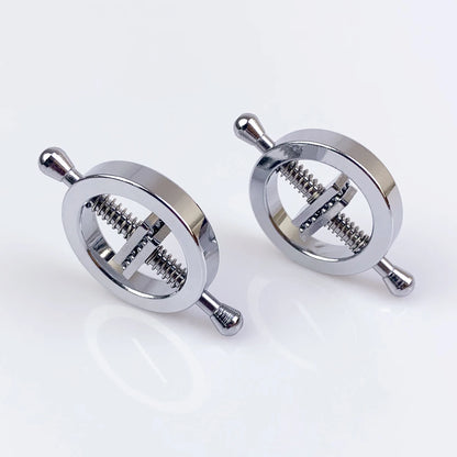 Adjustable Metal Nipple Clamps - Pair of Spring-Loaded Breast Clips for Adult BDSM and Sensory Play