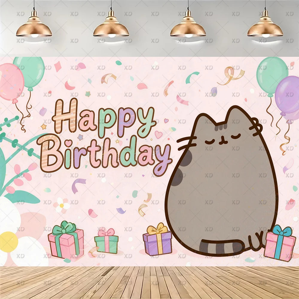 Cute Cat Birthday Party Decorations - Kawaii Balloon Set, Cake Toppers, Bunting Banner, and Party Backdrop Supplies