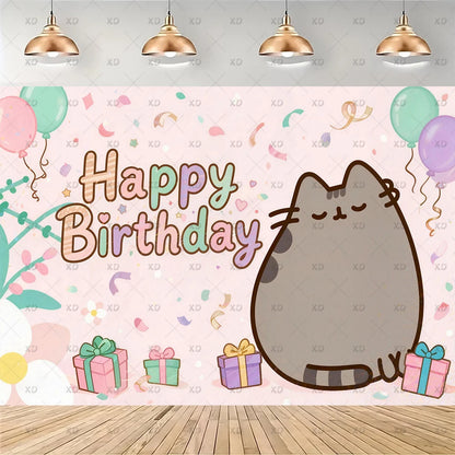 Cute Cat Birthday Party Decorations - Kawaii Balloon Set, Cake Toppers, Bunting Banner, and Party Backdrop Supplies