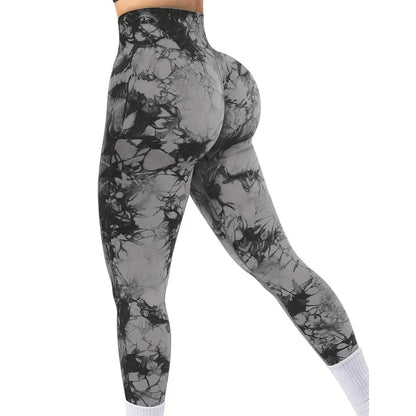 Women’s Tie-Dye Seamless High Waist Yoga Pants – Peach Lift Butt Sculpting Stretch Fitness Leggings