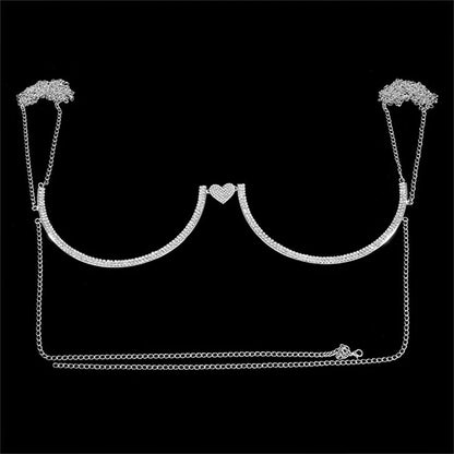 Women’s Heart Rhinestone Body Chain Bra – Chest Jewelry Bikini Halter Top with Breast Support for Parties & Banquets