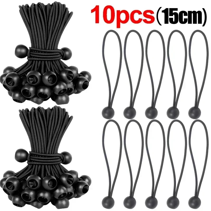 Outdoor Elastic Ball Rope Bungee Cords - Heavy Duty Tie Down for Tent, Tarpaulin, Awning, Canopy & Cargo Shelter