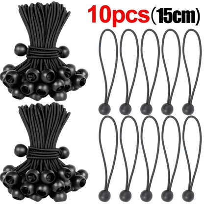 Outdoor Elastic Ball Rope Bungee Cords - Heavy Duty Tie Down for Tent, Tarpaulin, Awning, Canopy & Cargo Shelter