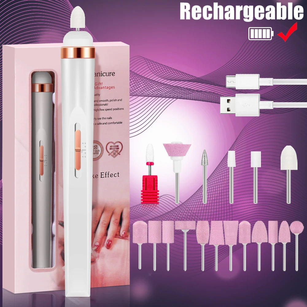 YIKOOLIN 5-in-1 Electric Nail Drill - USB Rechargeable Portable Manicure & Pedicure Kit