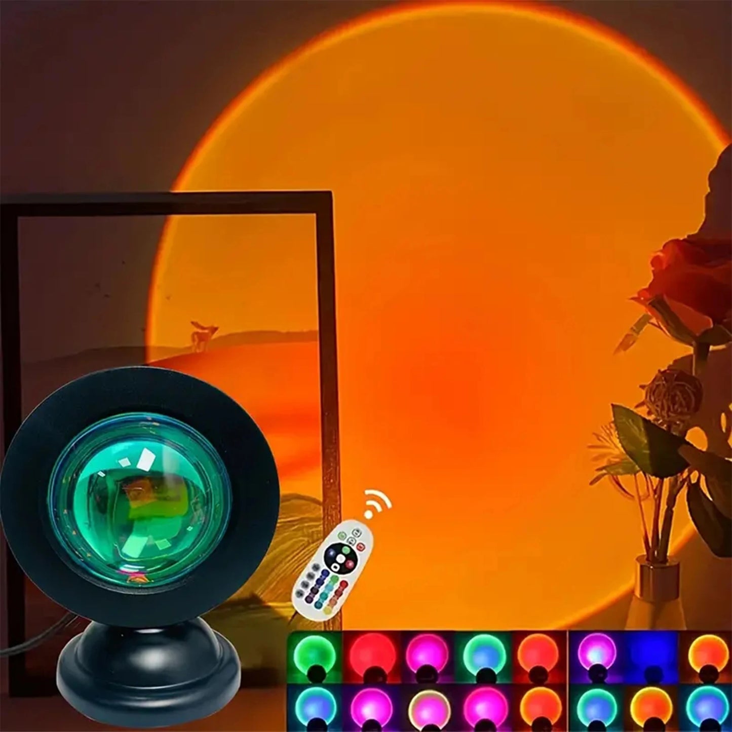 Vibrant Sunset Projection Light – 16-Color Spectrum, USB Remote Control, Dynamic LED Light for Warm Home Ambience